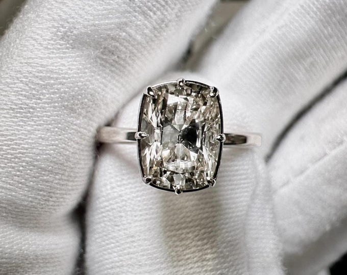 3.5 Carat Cushion Cut Lab Diamond Ring IGI Certified 14K Gold Statement Engagement Ring