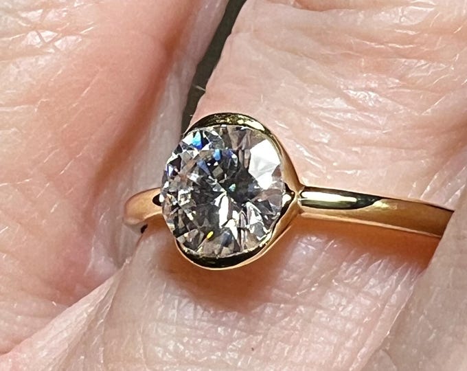 14K Gold Half Bezel Lab Grown Diamond Engagement Ring