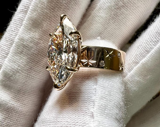 Certified 3.5CT Marquise Brilliant G VS1 2EX Lab Grown Diamond Venus Engagement Ring