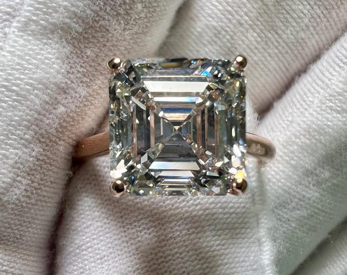 5 Carat Asscher Cut Lab Diamond Solitaire Ring, Rose Gold Certified Proposal