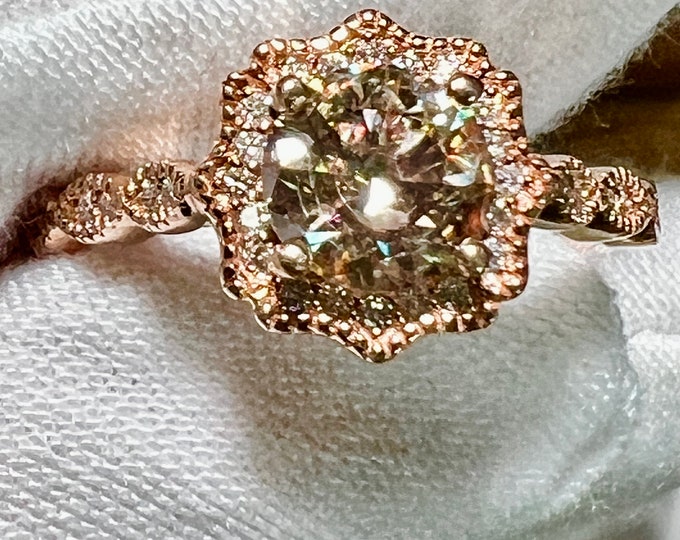 Certified Earth Mined Fancy Light Pink VVS1 Diamond 14K Rose Gold Halo Size 6.5