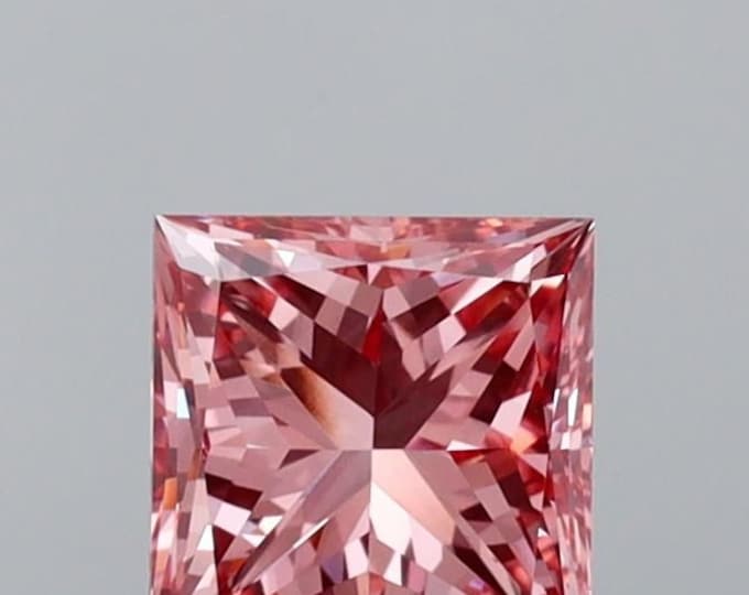 1.01CT Princess Fancy Vivid Pink Loose Lab Grown Diamond / Engagement Ring / April Birthstone