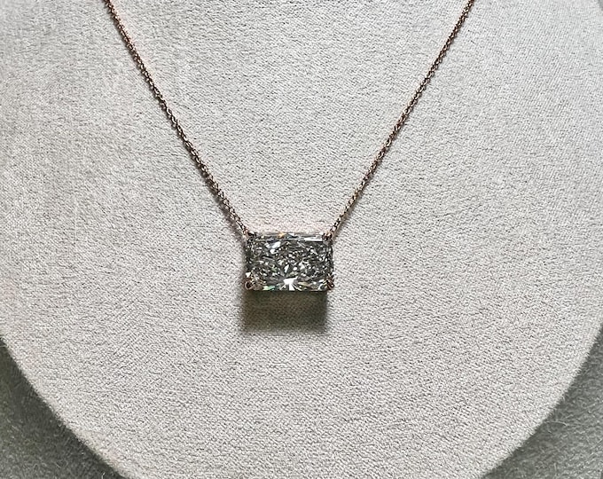 10K Rose Gold 6.64CT Cut Cornered Rectangular Modified Brilliant H SI2 2EX  Lab Grown Diamond Pendant Necklace / Ships Same Day
