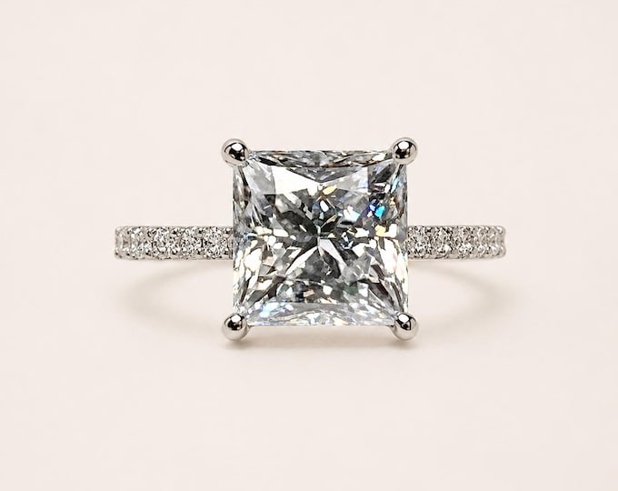 Certified 5CT Princess Cut G VVS1 2EX Lab Grown Diamond Engagement Ring
