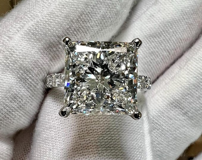 7CT Princess Cut Lab Grown Diamond Halo Engagement Ring, Platinum, F VVS2 Certified