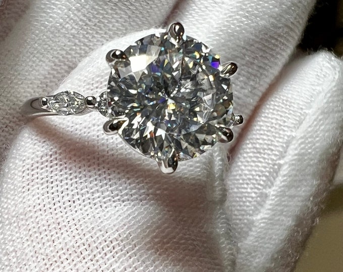 Certified 3CT Round Brilliant Cut G VS1 ID 2EX Lab Grown Diamond Engagement Ring