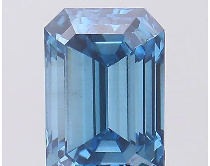Certified 1.03CT Emerald Cut Fancy Vivid Blue Loose Lab Grown Diamond/ Engagement Ring