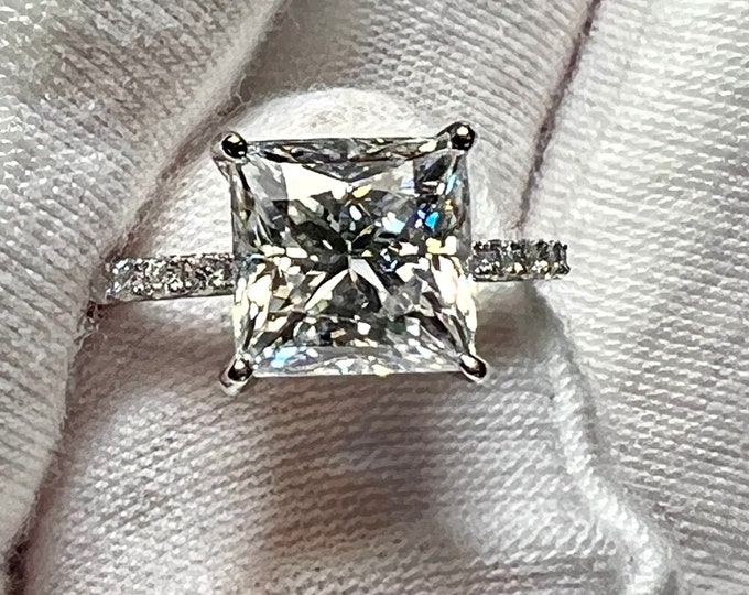 Certified 5CT Princess Cut J VS1 2EX Lab Grown Diamond Engagement Ring