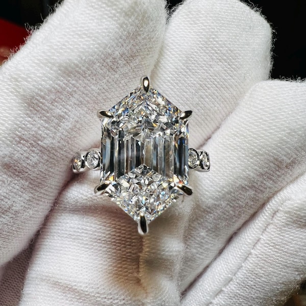 Certified 6CT Hexagonal G VS1 2EX Lab Grown Diamond Bezel Engagement Ring/ Customizable