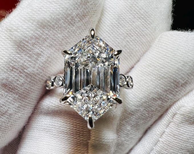 Certified 6CT Hexagonal G VS1 2EX Lab Grown Diamond Bezel Engagement Ring/ Customizable