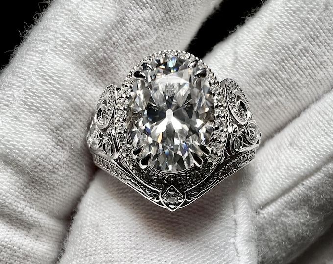 10K 14K Gold 3CT Oval Cut F VVS2 ID 2EX Edwardian Era Engagement Signet Ring