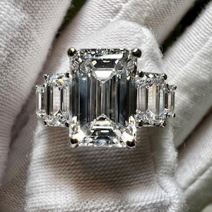 Certified 14K Gold 3.5CT Emerald Cut F VVS2 2EX Lab Grown Diamond Solitaire Engagement Ring/ Custom Engagement Ring