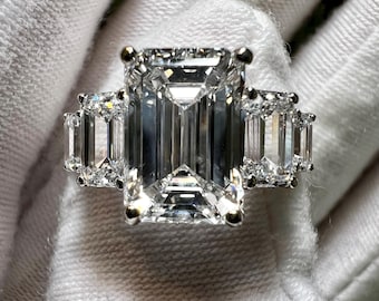 14K Gold 3.5CT Emerald Lab Grown Diamond Solitaire Engagement Ring