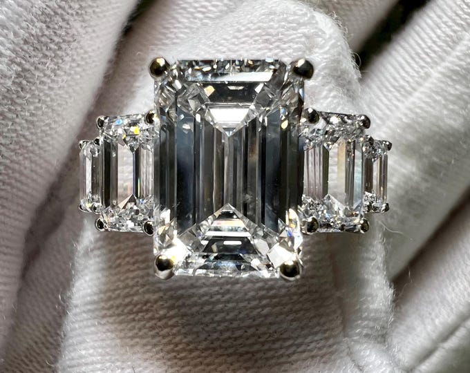 14K Gold 3.5CT Emerald Lab Grown Diamond Solitaire Engagement Ring