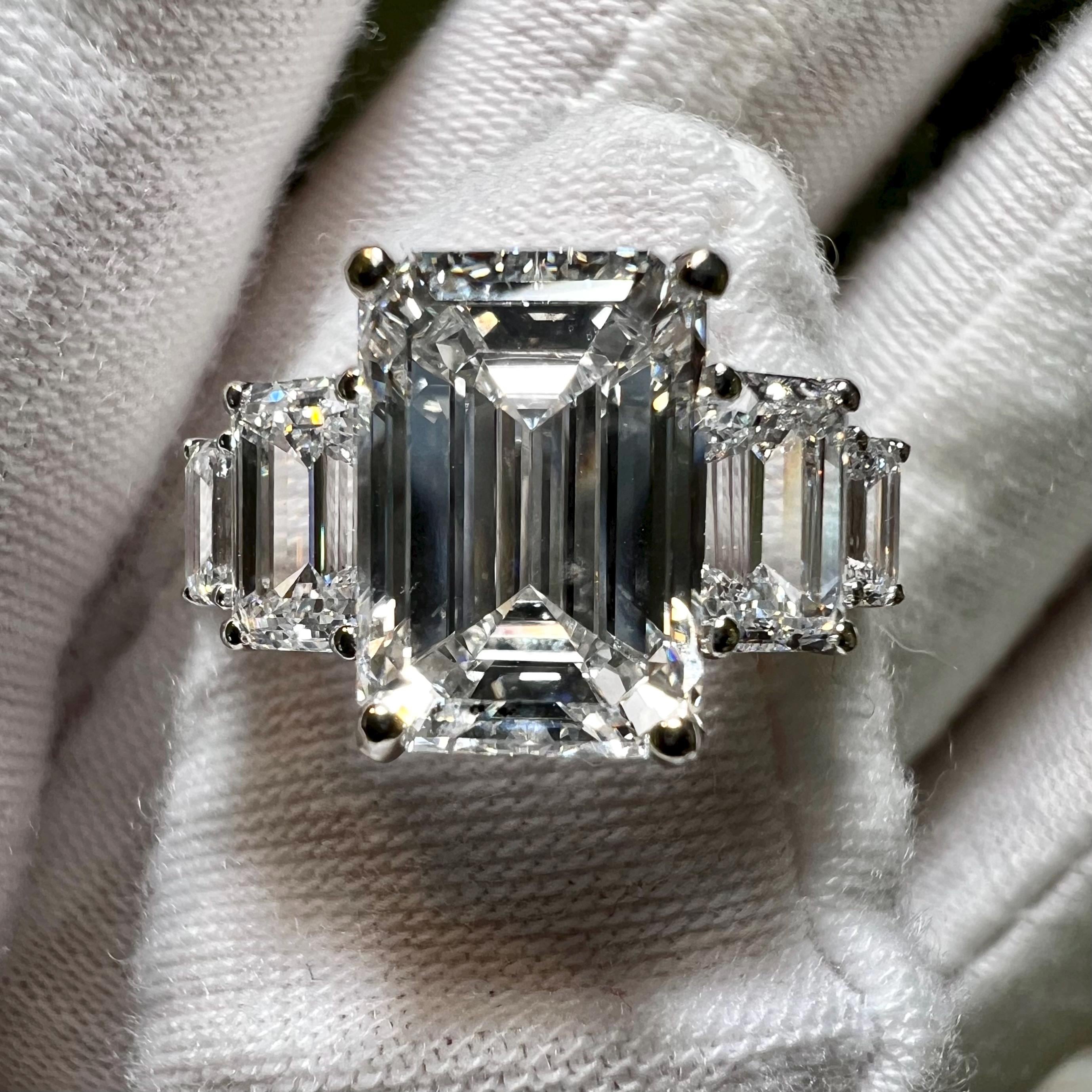 Certified 14K Gold 3.5CT Emerald Cut F VVS2 2EX Lab Grown Diamond Solitaire Engagement Ring/ Custom Engagement Ring