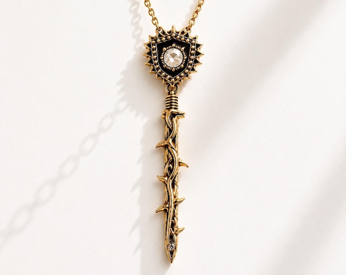 Gothic Thorn Sword Pendant Necklace, Rose Cut Diamond, Sterling Silver, Southern Gothic Jewelry