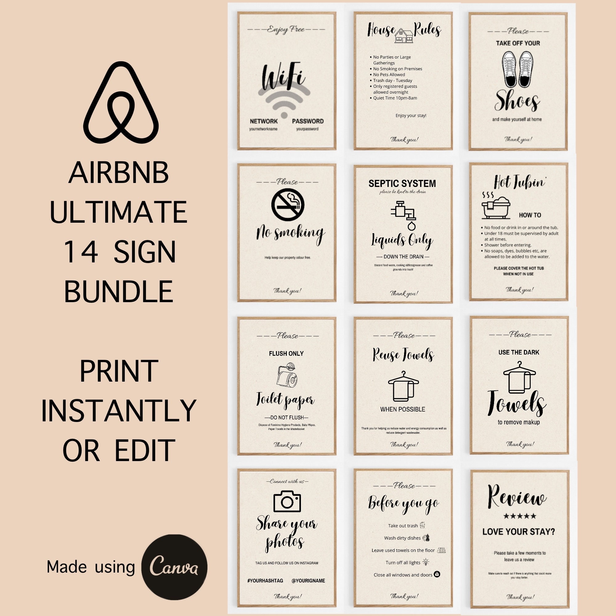 Airbnb 12 Sign Bundle Editable Signs Property Managment Short Term ...