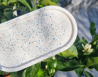 Plateau vide poche jesmonite terrazzo - coupelle porte bijoux - plateau ovale