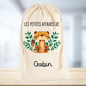 Sac à doudou / pochon / pochette avec lien personnalisé en coton jungle Leopard