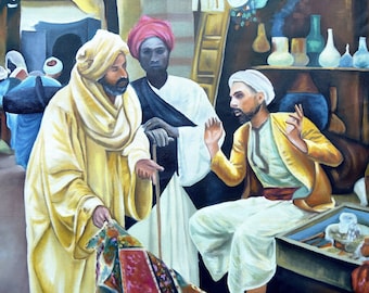 Ancient Arab Market, Handmade Oil Painting, Wall Art, Canvas Painting, Old Bazar, Vintage painting, Oriental Art, Street Market