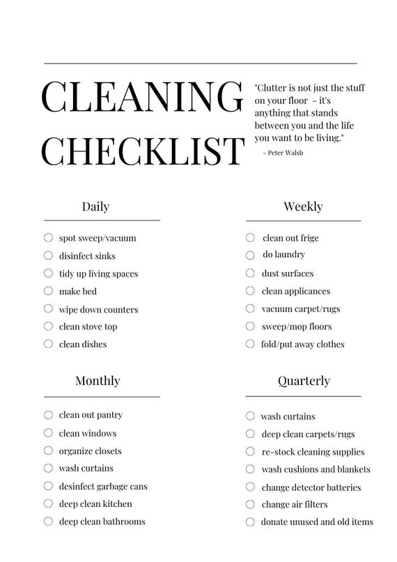 CLEANING CHECKLIST Etsy