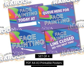 Face painting posters | face painter booth | face painter line signs | face painter digital download |  face painter supplies | A4-A3 signs