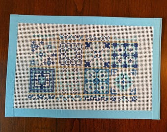 Greek Mosaic Hand Painted Needlepoint Canvas *Acrylic Clutch Insert*