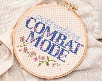 PATTERN: Activating Combat Mode cross stitch. Game embroidery chart. Funny gaming reference.