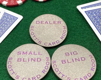 Ensemble de boutons de poker en titane personnalisés - croupier, grosse blind, petite blind, cadeau personnalisé pour salle de poker à domicile, cadeau pour joueur de poker