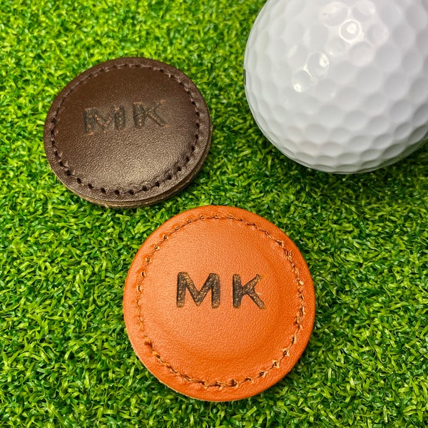 Personalized Double-Sided, Genuine Leather Golf Ball Marker, Vegetable Tanned Leather, Custom Laser Engraving, Golf Gift, Gift for Men