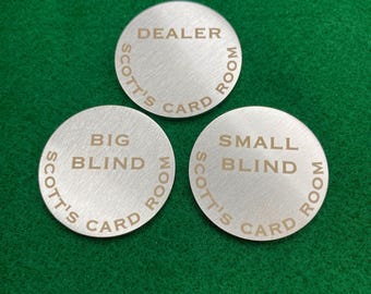 Stainless Steel Poker Buttons – Custom Dealer, Small Blind, Big Blind, Premium Poker Night Gift
