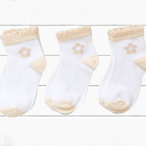 Toddler Girls Socks Organic Cotton Quarter Socks Flower Design - 3 Pack
