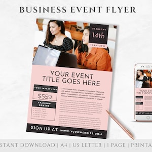 Frauen Event Business Flyer | SOFORTIGER DOWNLOAD | Netzwerk Event Vorlage | Bearbeitbare Flyer Vorlage | Rosa Flyer | Konferenz Veranstaltung