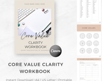 Cahier de travail sur la clarté des valeurs fondamentales, TÉLÉCHARGEMENT INSTANTANÉ, Feuille de travail de coaching, Modèle de coach de vie, Fait pour vous, Aimant principal, Cahier de travail Canva