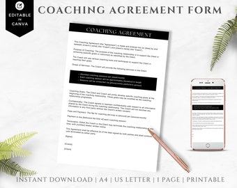 Coaching Agreement Form for Coaches | INSTANT DOWNLOAD | Intake Forms | Client Onboarding Pack | Coaching Template | Coaching Business Forms