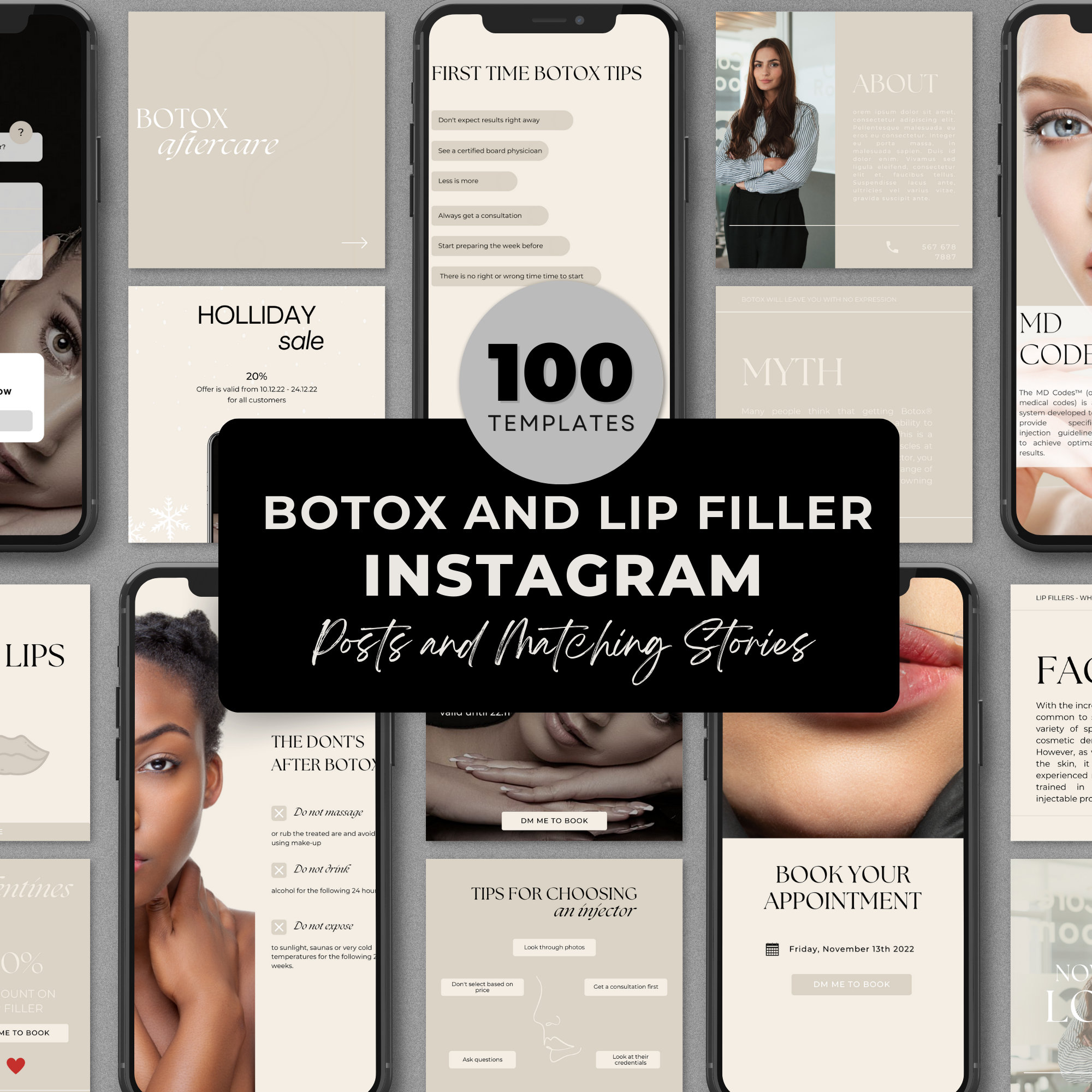 Modèles d'histoires Instagram pour le Botox | Instagram modèle Botox et agent de remplissage | Notoriété de la marque | Publications Instagram de Boto