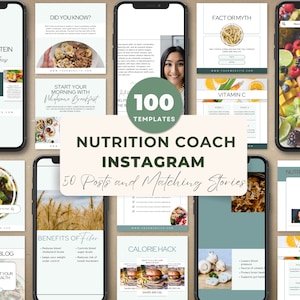 Wellness Coach Instagram Templates | Nutrition Coach Social Media | Dietician Instagram Posts | Health Canva Template | Nutrition Bundle