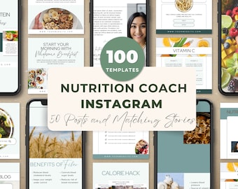 Wellness Coach Instagram Vorlagen | Ernährungscoach Social Media | Diätetiker Instagram Posts | Gesundheit Canva Vorlage | Ernährungs Bundle