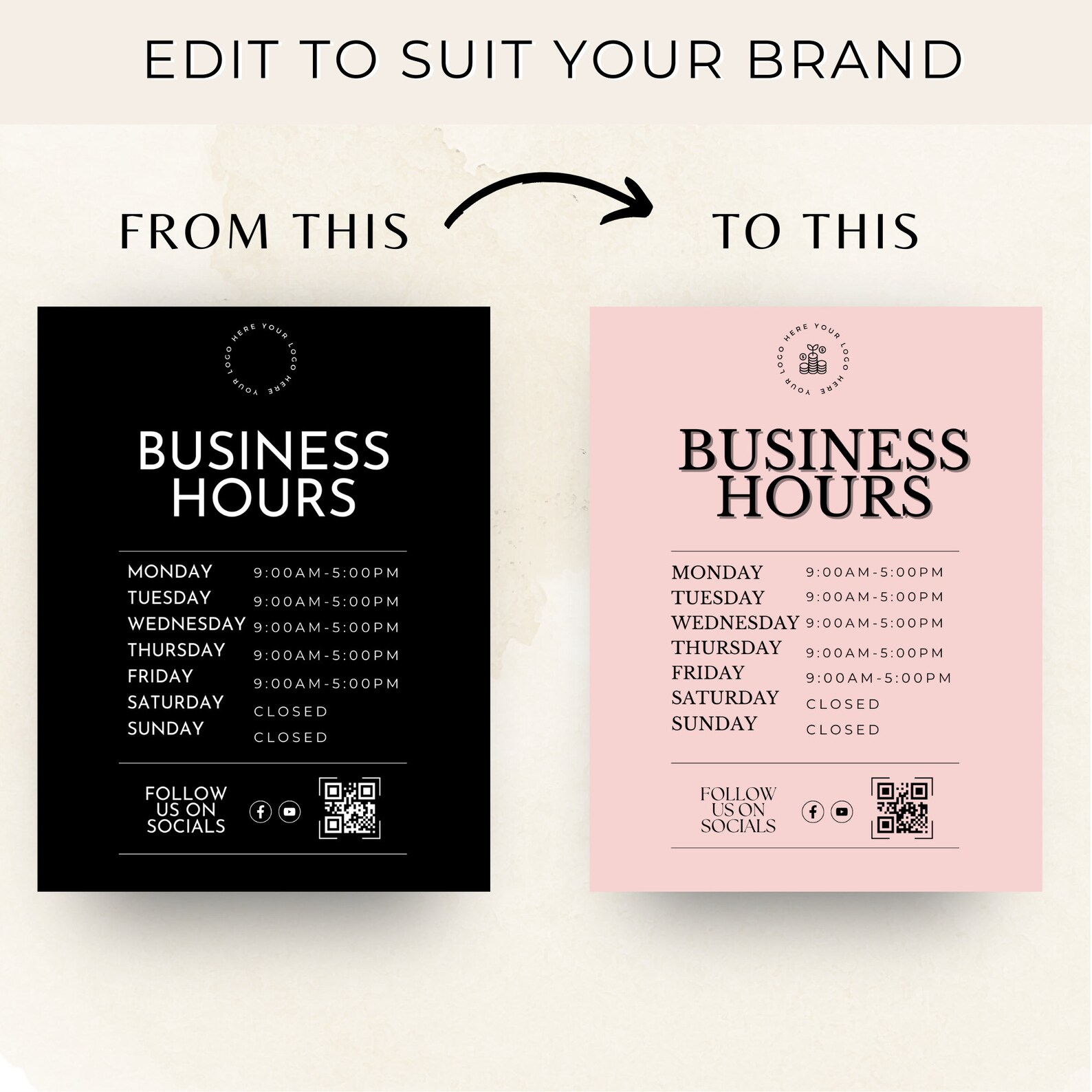 Receiving Hours Sign Editable Business Hours Sign Editable Template | Store Opening Hours Template ...