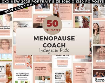 Plantillas de Instagram para coaches de menopausia / 50 publicaciones editables en Canva para la salud femenina / Coaches de bienestar y empoderamiento en la mediana edad / Perimenopausia
