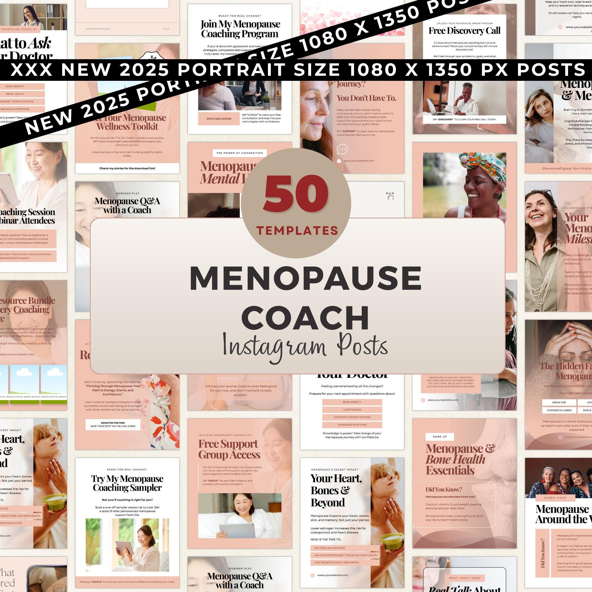 Menopause Coach Instagram Templates | 50 Editable Canva Posts for Women ...
