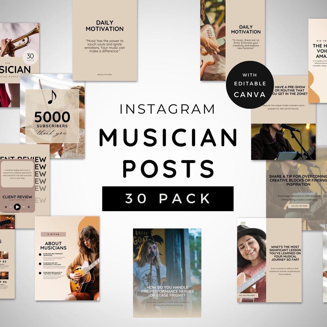 Simple Singer Posts. Design Musician Instagram Post Templates | Customizable Social Media Kits for ...