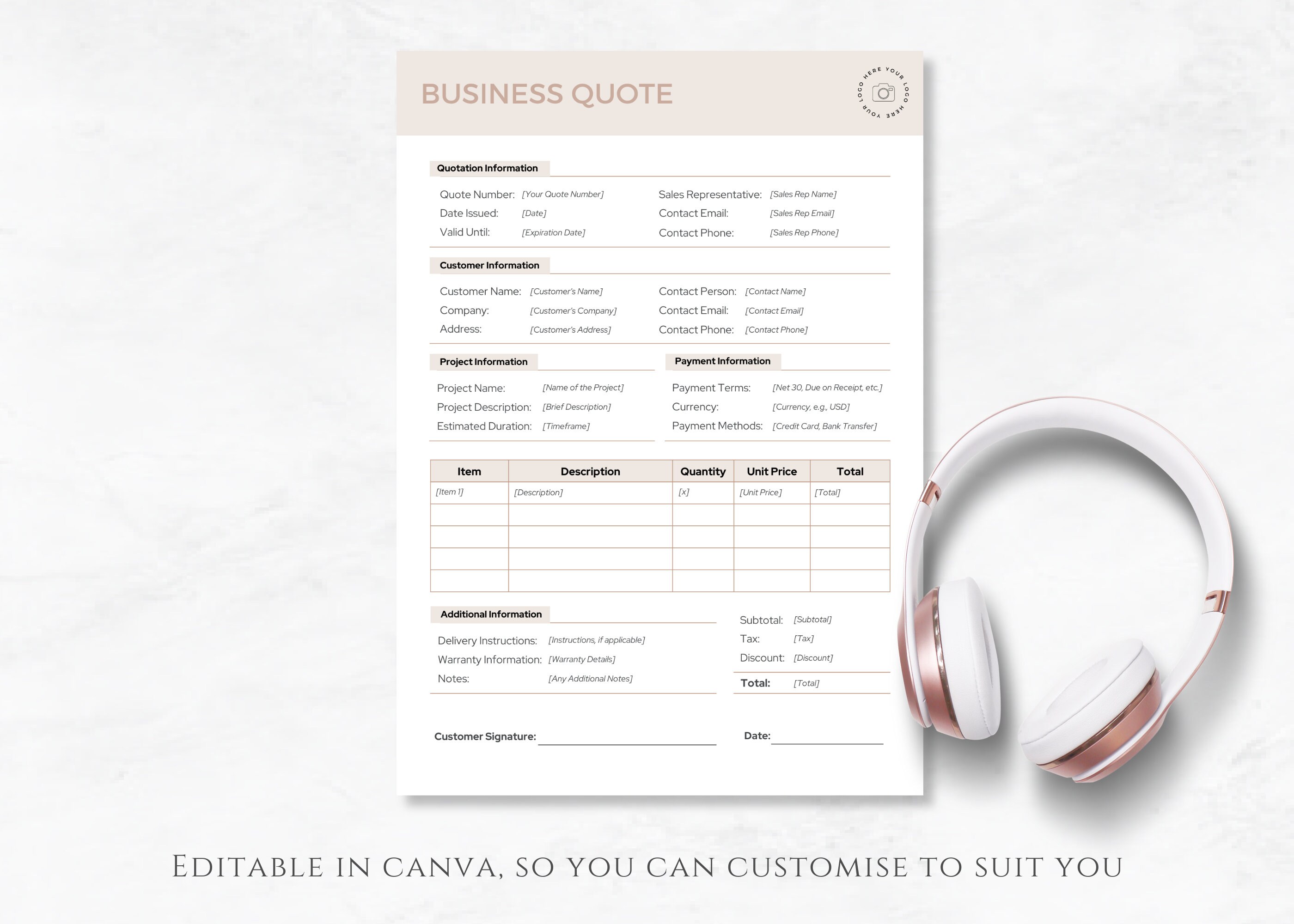 Editable Quotation Sheet Canva Template | INSTANT DOWNLOAD | Quote Form ...