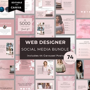 Instagram Post Templates for Web Designer | Web Design Business Template | Social Media Agency Kit | Pink Canva Templates for Web Designers