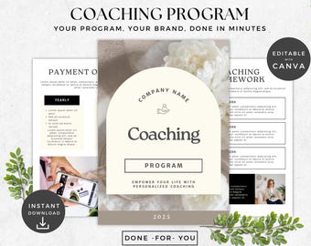 Editable Program Guide for Coaching Business | 20 Page Canva Template for Business and Life Coaches | Client Workbook & Coaching Resources
