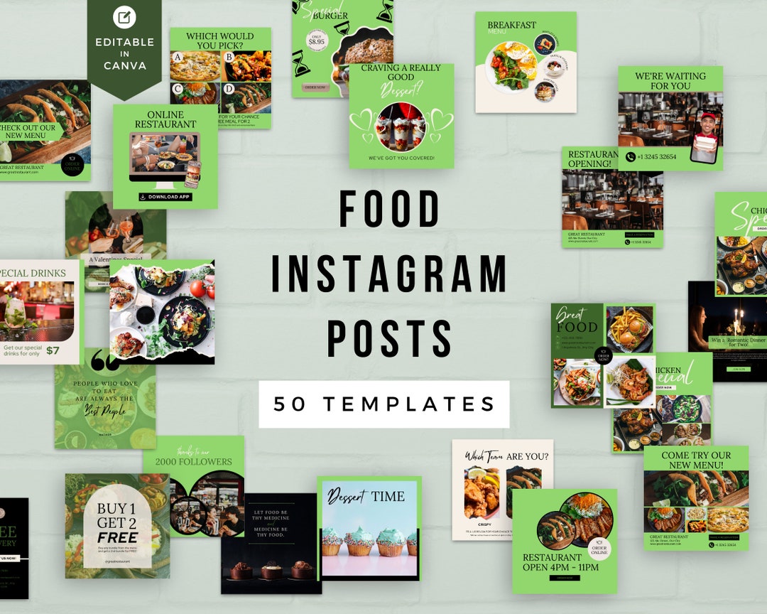 Restaurant Instagram Post Templates | INSTANT DOWNLOAD | Food Blogger ...