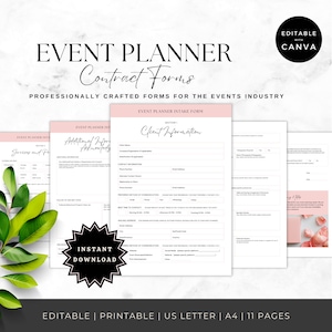 Event Planner Client Forms | Wedding Planner Contract | Event Planning Client Forms | Canva Editable | Wedding Planning Service Agreement