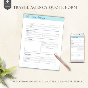 Travel Agency Forms | Editable Quote Form | Travel Quotes | Travel Agent Client Intake Form | Travel Advisor | Travel Proposal