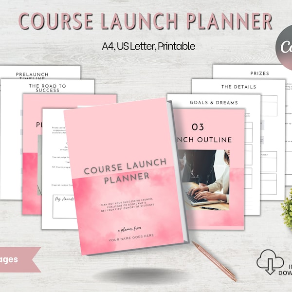 Course Launch Planner, INSTANT DOWNLOAD, Launch Planner Toolkit, Course Creation, Course Workbook, Business Planner, Content Planner, Pink