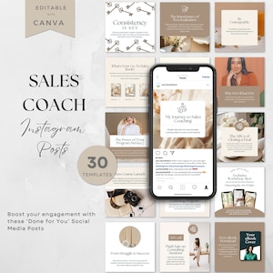 Sjablonen voor zakelijke verkoopcoach sociale media | Levenscoaches | Bewerkbare canvassjabloon | Klein bedrijf | Gedaan voor jou Instagram-sjablonen